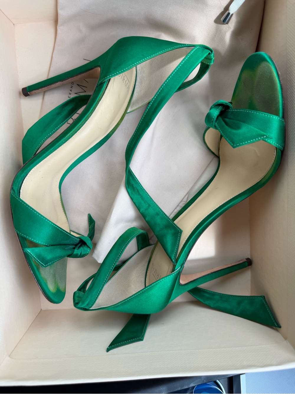 Alexandre Birman Green Satin Knot Slingback Heels